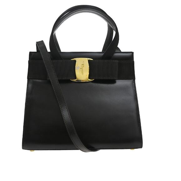 Salvatore Ferragamo Leather Convertible Vara Bow Tote Brown